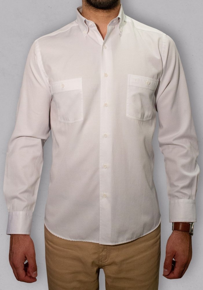 Saten Gömlek Çift Cep Uzun Kol Beyaz 750s-24-9